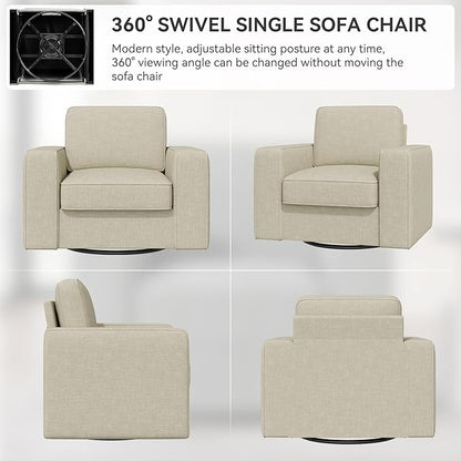 Swivel Accent Chair, FSC Certified Single Sofa 36'' Width Extra Wide Mid-Century Modern Armchair 1 pcs for Living Room, Bedroom, Office-Beige