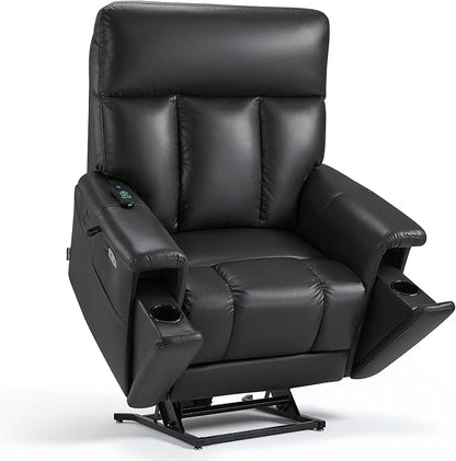 MCombo Heavy Duty Lift Chair for Elderly, Extra Wide Dual Motor Power Lift Recliner 450lbs with Hidden Cup Holders, USB Charging, Breathable Faux Leather R7777 (Black)