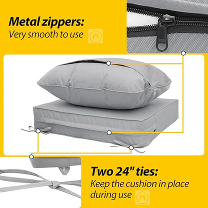 AAAAAcessories Outdoor Deep Seat Cushions, Waterproof, Fade-Resistant Patio Furniture Replacement Cushions, 25.5" x 25.5" x 5" + 25.5" x 19", Set of 2, Gray