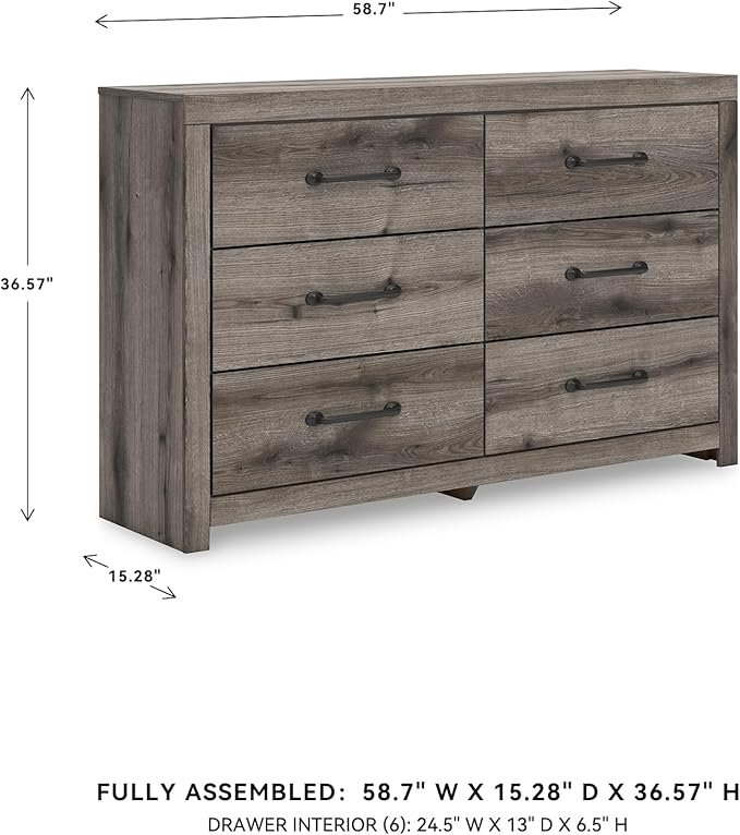 Signature Design by Ashley Urbanoore Rustic 6-Drawer Dresser with Safety Stop, Gray