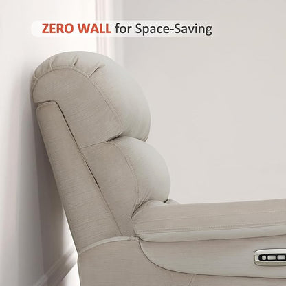 MCombo Power Zero Wall Hugger Recliner Chair for Small Space RV Living Room, Power Recliner with Adjustable Headrest, USB & USB-C Charging Ports, Fabric ST257 (Beige)