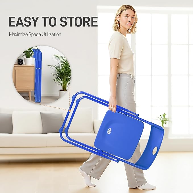 Karl home 6 Pcs Folding Chair, 300LBS Lightweight Foldable Plastic Chair, Reinforced Metal Frame Easy to Fold & Store for Indoor & Outdoor, Wedding, Party, Meeting Room, Patio and Garden, Blue