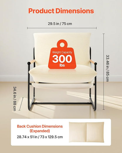 VEVOR Accent Chair, Metal Framed Chair with Wooden Armrests, Modern Cozy Upholstered Armchair, with Soft Foam Cushioning, Detachable Cushion, for Living Room, Bedroom, Reading Room, Office, Beige