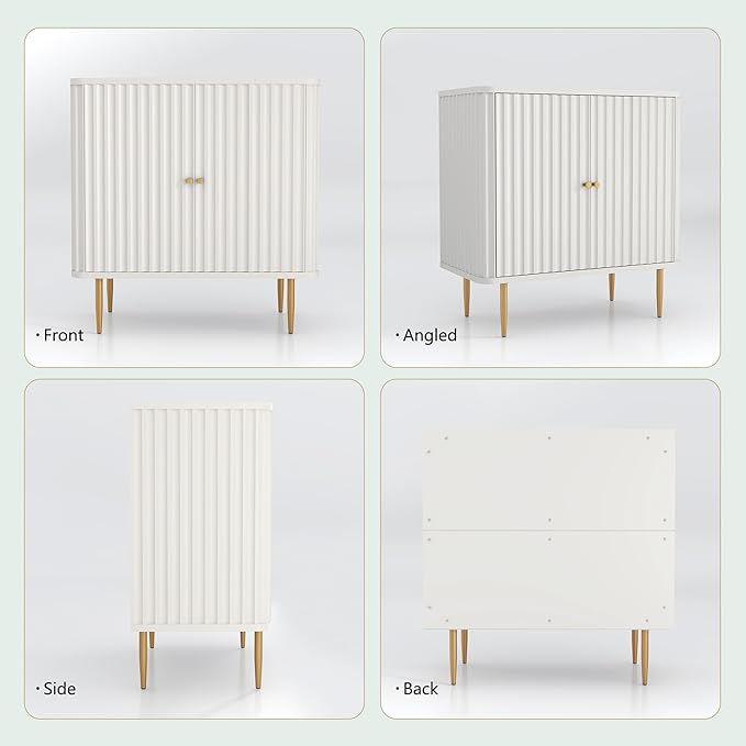 HLR Sideboard Buffet Cabinet with Fluted Texture, White Accent Cabinet with 2 Doors, Modern Credenza Storage for Kitchen Living Room, Entryway (White, 1Piece)