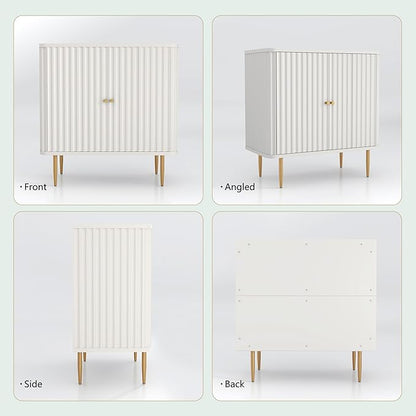 HLR Sideboard Buffet Cabinet with Fluted Texture, White Accent Cabinet with 2 Doors, Modern Credenza Storage for Kitchen Living Room, Entryway (White, 2Piece)