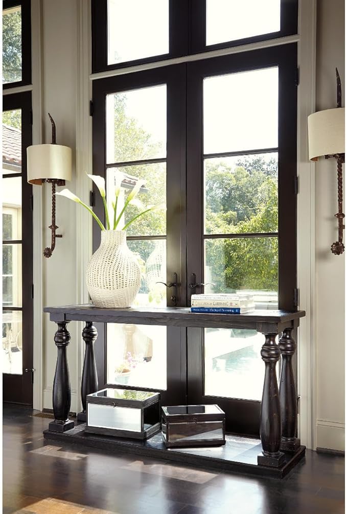 Signature Design by Ashley Mallacar Rustic Cottage Rectangular Sofa Table with Floor Shelf, Black