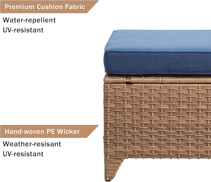 HUMMUH Patio Furniture 7 Pieces Outdoor Furniture Set PE Wicker Patio Couch with Swivel Rocker Chairs,Patio Ottomans,Outdoor Tables, Yellow/Blue