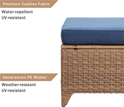 HUMMUH Patio Furniture 7 Pieces Outdoor Furniture Set PE Wicker Patio Couch with Swivel Rocker Chairs,Patio Ottomans,Outdoor Tables, Yellow/Blue