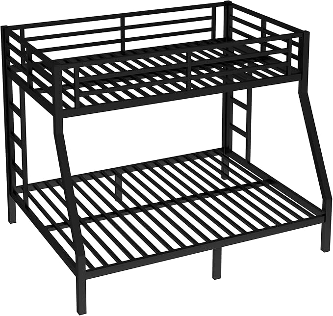 Bellemave Twin Over Full Bunk Bed for Teens, Twin Over Full Bunk Bed Frame with 2 Side Ladder and Full Length Guardrail, Easy Assemble Bunkbeds, Noise Reduced, Mattress Not Included, Black