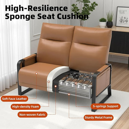 Modular Cloud Sectional Couches for Living Room, Faux Leather Loveseat & Accent Chairs Set of 2, Upholstered Sectional Sofa Set for Office, Brown