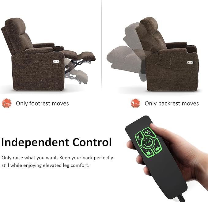 MCombo Lay Flat Dual Motor Power Lift Recliner Chair with Massage & Dual Heating, Arm Storage, Extended Footrest, USB A/C Ports & Cup Holders, Infinite Position for Elderly, Fabric LC002 (Brown)