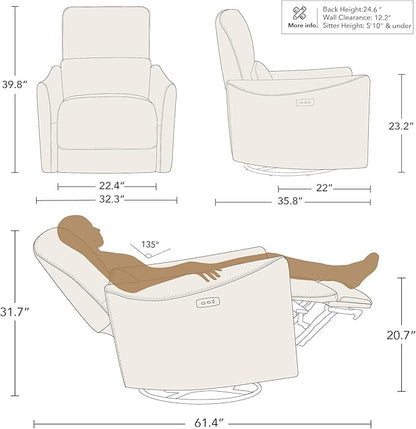 CHITA Power Recliner Chair Swivel Glider, FSC Certified Upholstered Living Room Nursery Reclining Sofa Chair with Lumbar Support, Green