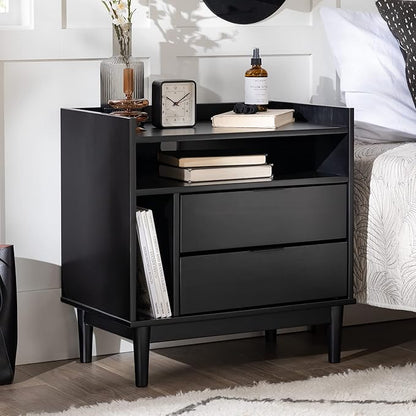 Walker Edison Blythe Mid-Century Modern Tray-Top Storage Nightstand 25 Inch Black