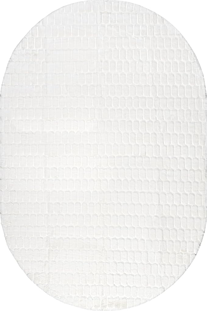 nuLOOM Oval 5' x 7'6" Cozy Plush Area Rug, Machine Washable, Non-Slip, Soft Fluffy Shag Carpet for Living Room Bedroom Kids Room Nursery Home Decor, Nia White