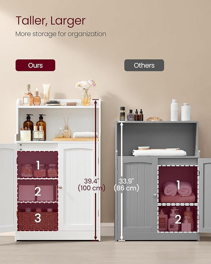 VASAGLE 39.4-Inch Tall Storage Cabinet, Floor Cabinet with 2 Doors, 2 Adjustable Shelves, Freestanding, for Bathroom, Kitchen, Living Room, Cloud White UBBC770W01