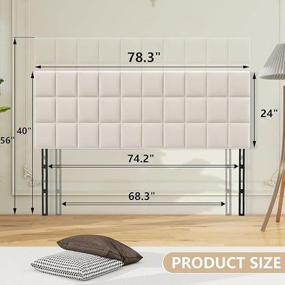 ALISH Velvet Tufted Headboard with Adjustable Height and Width, Foldable Upholstered Headboard with Metal Legs for King Size Metal and Wood Bed Frame (Beige, King)
