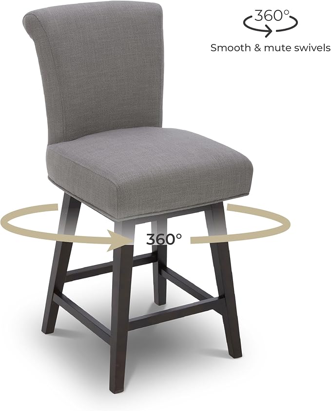 CHITA 26 Inch Counter Height Swivel Bar Stools Set of 2, FSC Certified Modern Fabric Swivel Barstool Chair with Back, Flint Grey