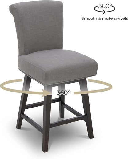 CHITA 26 Inch Counter Height Swivel Bar Stools Set of 4, FSC Certified Modern Fabric Swivel Barstool Chair with Back, Flint Grey
