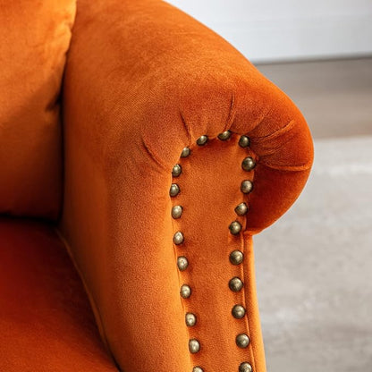 Accent Reading Arm Chairs Set of 2 Midcentury Modern Comfy Corner Sofa Chair, Wingback Waiting Room Club Chair with Tufted Back for Living Room/Bedroom/Reception Room, Velvet Orange
