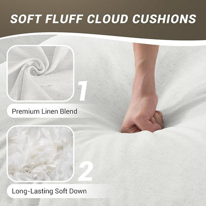 146” Oversized Cloud Modular Sectional Sofa, Comfy Down Filled Cloud Couch with Removable Cover, 4 Seater Modular Couch with 2 Ottomans, U Shaped Sectional Couches for Living Room, Cream White