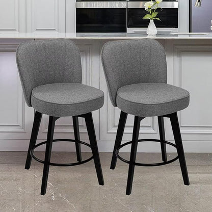 MINCETA Bar Stools Set of 2, 26 Inch Upholstered Barstools with Backrest and Footrest, Swivel Counter Height Barstools for Kitchen Island Home Bar Gray