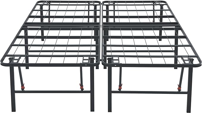 Amazon Basics Bed Frame with Storage, Foldable Metal Platform, Sturdy Steel, No Box Spring Needed, 18 Inches High, Tool-Free Setup, Queen Size, Black
