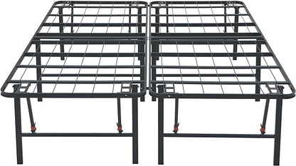 Amazon Basics Bed Frame with Storage, Foldable Metal Platform, Sturdy Steel, No Box Spring Needed, 18 Inches High, Tool-Free Setup, Queen Size, Black