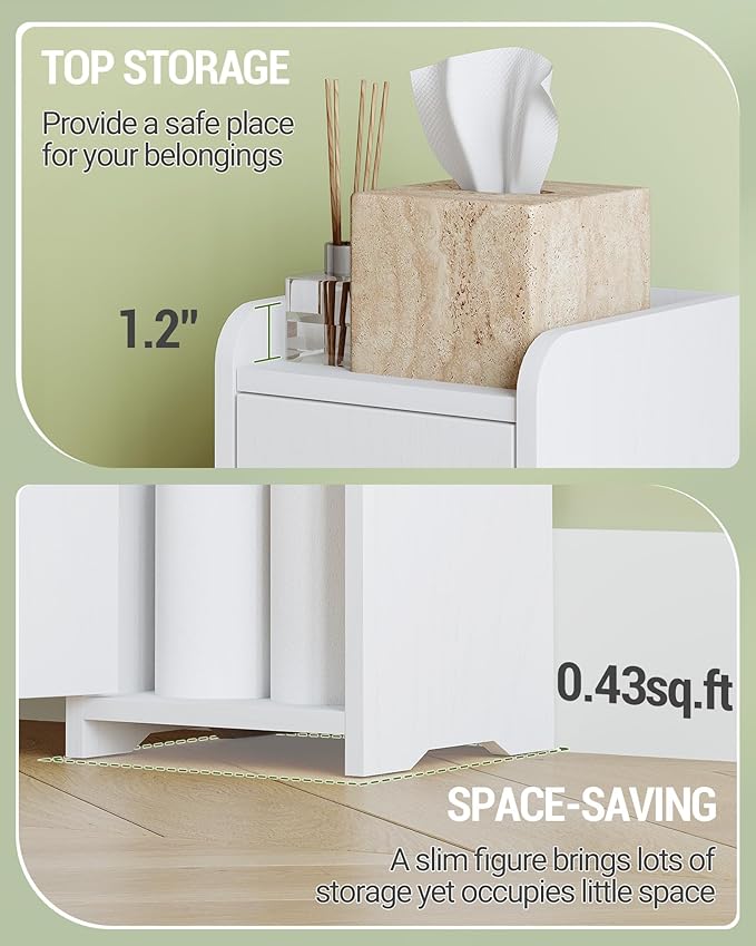 Bathroom Storage Cabinet, Corner Floor Cabinet with 2 Doors and Adjustable Shelf, Narrow Toilet Paper Cabinets, Bathroom Organizer for Small Spaces, 7.9" D x 7.9" W x 29.5" H White