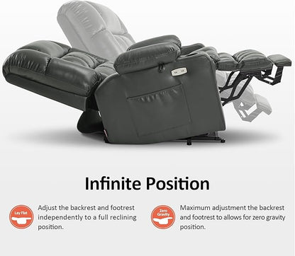 MCombo Dual Motor Power Lift Recliner Chair for Elderly, Lay Flat Lift Chair with Heat and Massage, Oversized Lift Recliner for Big and Tall, Faux Leather R7891 (Grey, Oversized)