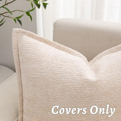 Beige Decorative Throw Pillow Covers 12x20 Inch Set of 2 Cozy Soild Chenille Cushion Cases Soft Textured Lumbar Couch Pillows Cover Boho Accent Farmhouse Pillowcases for Sofa Bed