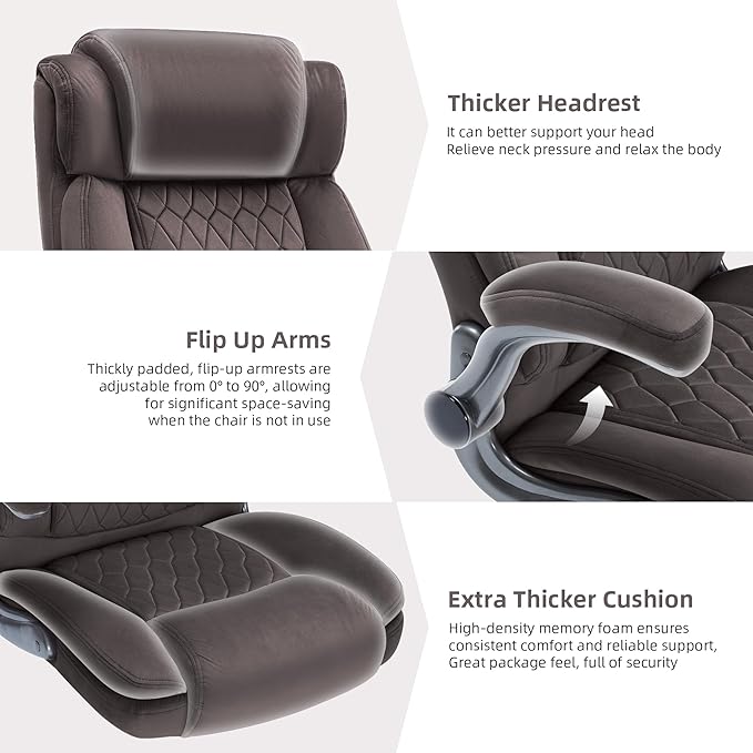 Large High Back Office Chair with Flip Arms- Executive Desk Chair with Locking Wheels, Adjustable Lumbar Support, Ergonomic Breathable Fabric Computer Chair Prevents Cats Scratching