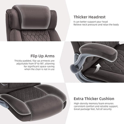 Large High Back Office Chair with Flip Arms- Executive Desk Chair with Locking Wheels, Adjustable Lumbar Support, Ergonomic Breathable Fabric Computer Chair Prevents Cats Scratching