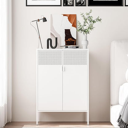 2 Mesh Door Metal Storage Cabinet with Adjustable Shelves, Multipurpose White Storage Cabinet, 3-Tier Office Cabinet,Metal Storage Cabinet for Office Home,Hallway (White, 47''H)