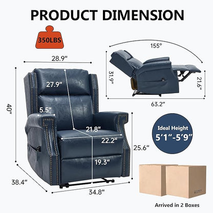 Manual Recliner Chair with Massage & Lumbar Heat, Breathable Leather Reclining Chair for Adults, Humanized Design Easy to Install Living Room Recliners Blue