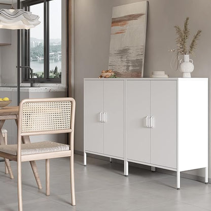 Metal Storage Cabinet with Doors and Shelves,Multipurpose Storage Rack, 3-Tier Shelf,Metal Locker Style Accent Cabinet for Home Office,Living Room,Kitchen(White, 40''H)