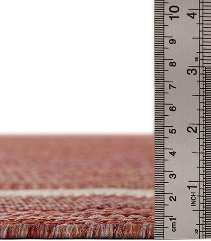 Unique Loom Outdoor Border Collection Area Rug - Soft Border (7' 10" Round Rust Red/Ivory)