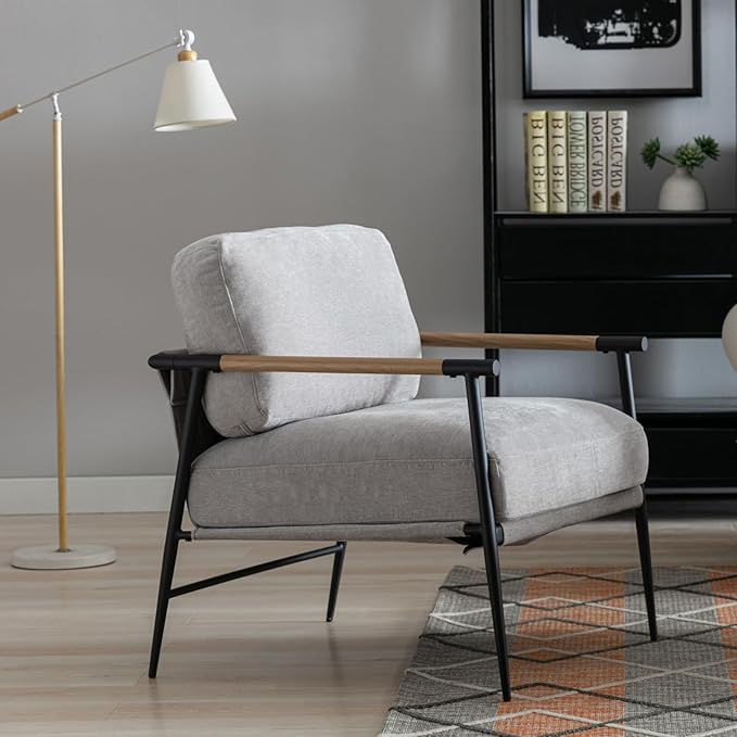 HEAH-YO Modern Accent Chairs Set of 2, Upholstered Chenille Living Room Chairs with Backrests, Comfy Reading Armchairs for Bedroom, Gray