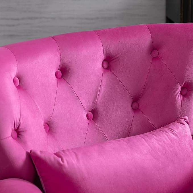 Accent Reading Arm Chairs for Living Room Bedroom, Midcentury Modern Comfy Corner Sofa Chair, Wingback Waiting Room Club Chair with Button Tufted Back &Lumbar Pillow, Velvet Rose