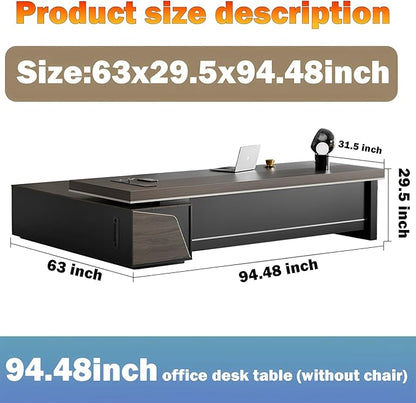Modern Large Desk, Modern L-shaped Desk With Side Cabinets, Executive Desk With Combination Lock Drawer, Business Furniture Desk With Simple Cable Management (chair Not Included)(63x29.5x94.48inch)