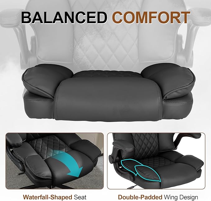 Office Desk Chair, Conference Room Chairs, Mid Back Executive Leather Chair,Ergonomic Home Computer Chair, Modern Office Chair with Adjustable Flip-Up Arms and Rocking Function (Black)