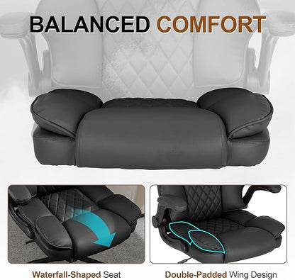 Office Desk Chair, Conference Room Chairs, Mid Back Executive Leather Chair,Ergonomic Home Computer Chair, Modern Office Chair with Adjustable Flip-Up Arms and Rocking Function (Black)