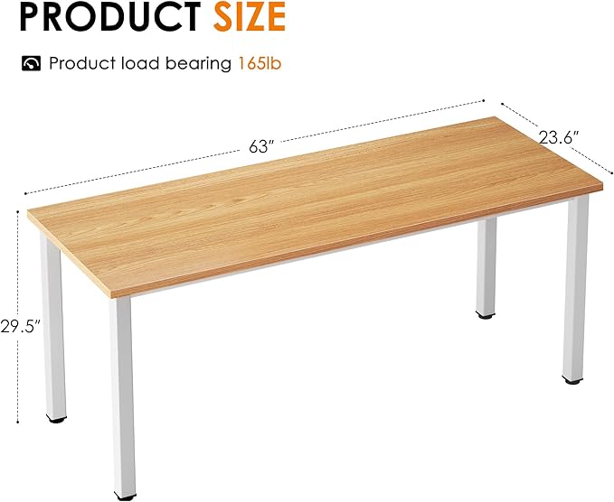 Need 63 Inch Large Computer Desk - Modern Simple Style Home Office Gaming Desk, Basic Writing Table for Study Student, White Metal Frame, Teak