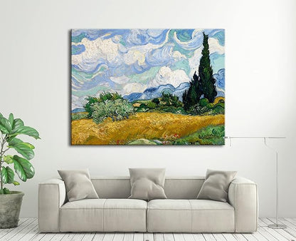 Wieco Art Wheat Field with Cypresses by Van Gogh Famous Oil Paintings Reproduction Extra Large Modern Gallery Wrapped Landscape Giclee Canvas Prints Artwork on Canvas Wall Art for Home Decorations