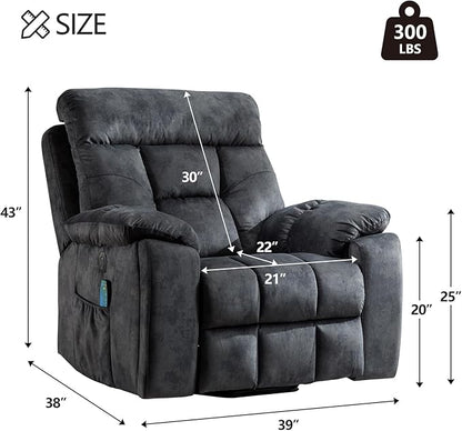CANMOV Large Power Lift Recliner Chair with Massage and Heat for Elderly Big and Tall People, Overstuffed Wide Recliners with 2 Cup Holders, Side Pocket and USB Port, Grey