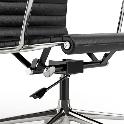 High Back Genuine Leather Ribbed Office Chair-Ergonomic Desk Chair with Aluminum Alloy Armrest & Frame, Swivel Silent Wheels & Tilt Function, Adjustable Height