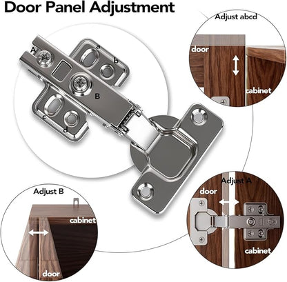 PARTPHONER Bathroom Floor Storage Cabinet with Cabinet Lights, Modern Storage Cabinet with 4 Doors and Adjustable Shelves, Buffer Hinges, Brown Pantry Cabinet for Living Room & Kitchen