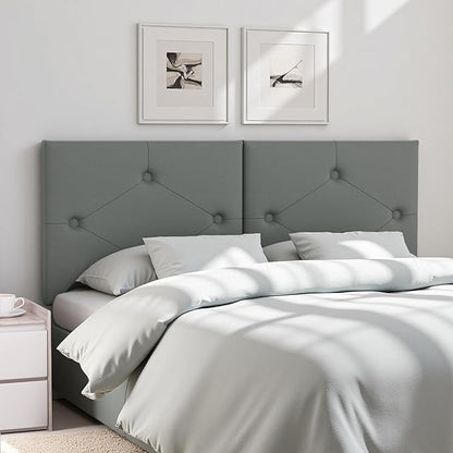 Modern Queen Headboard, Upholstered Faux Leather Bed Headboard with Solid Wood & Sturdy Metal Legs, Tufted Adjustable Height Headboards in Button Design, Grey