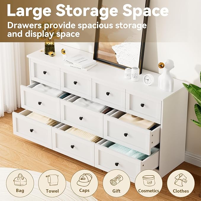 CHUWELL 10 Drawer Double Dresser for Bedroom, 59.1" Wide Dressers & Chests of Drawers with Large Capacity Storage, Dresser for Bedroom(White)
