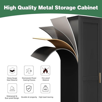 Tall Narrow Storage Cabinet, 67" Single Door Metal Storage Locker Cabinet, Freestanding Tall Kitchen Pantry Cabinets for Small Space