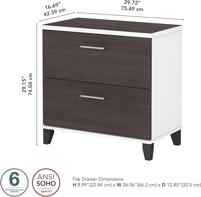 Bush Furniture 2 Drawer Lateral File Cabinet, Letter and Legal-Size Document Storage for Home or Professional Office, Somerset Collection, White and Storm Gray